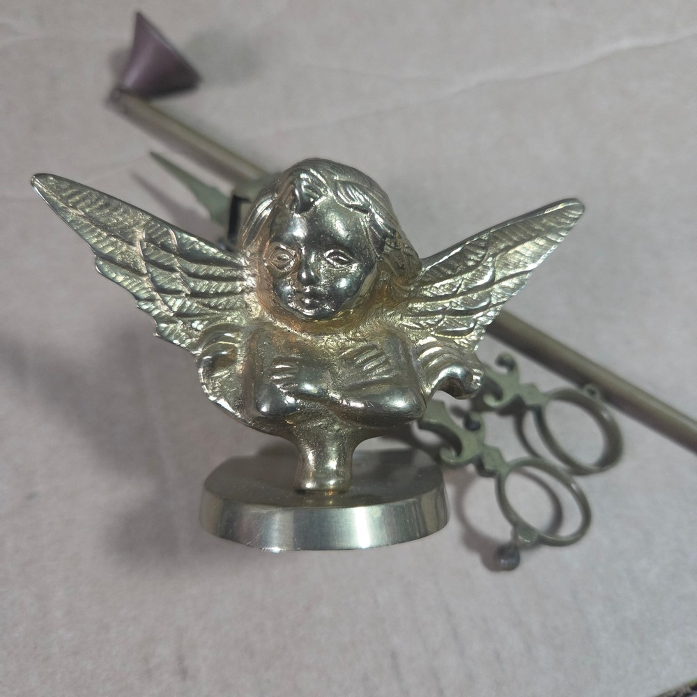 Vintage Brass Cherub Angel Candle Holder Wick Trimmer Snuffer 3 Piece Set Gold